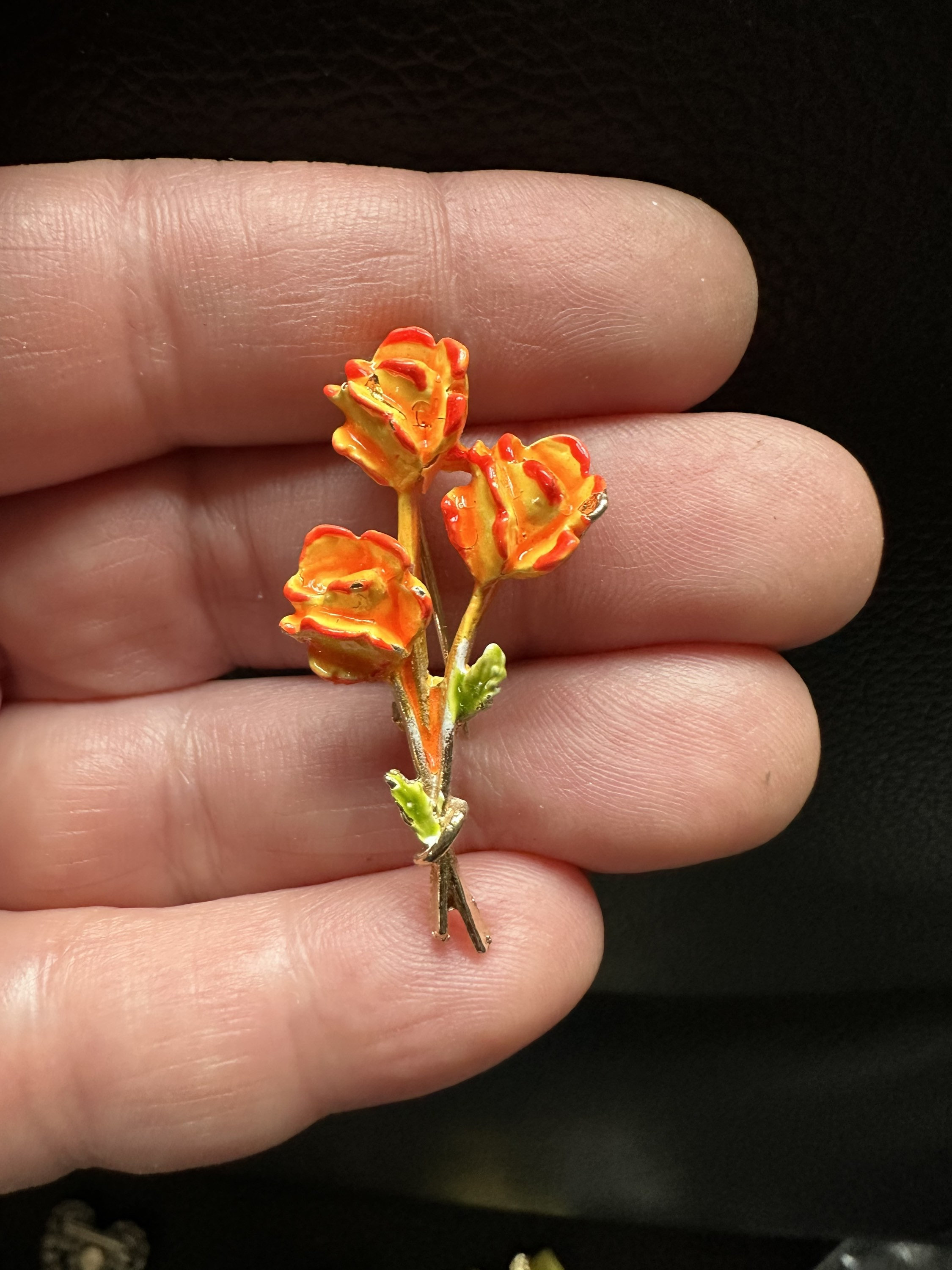 Broche Vintage Fleur En Relief Avec Perle Orange - Réf. 5153, Occasion