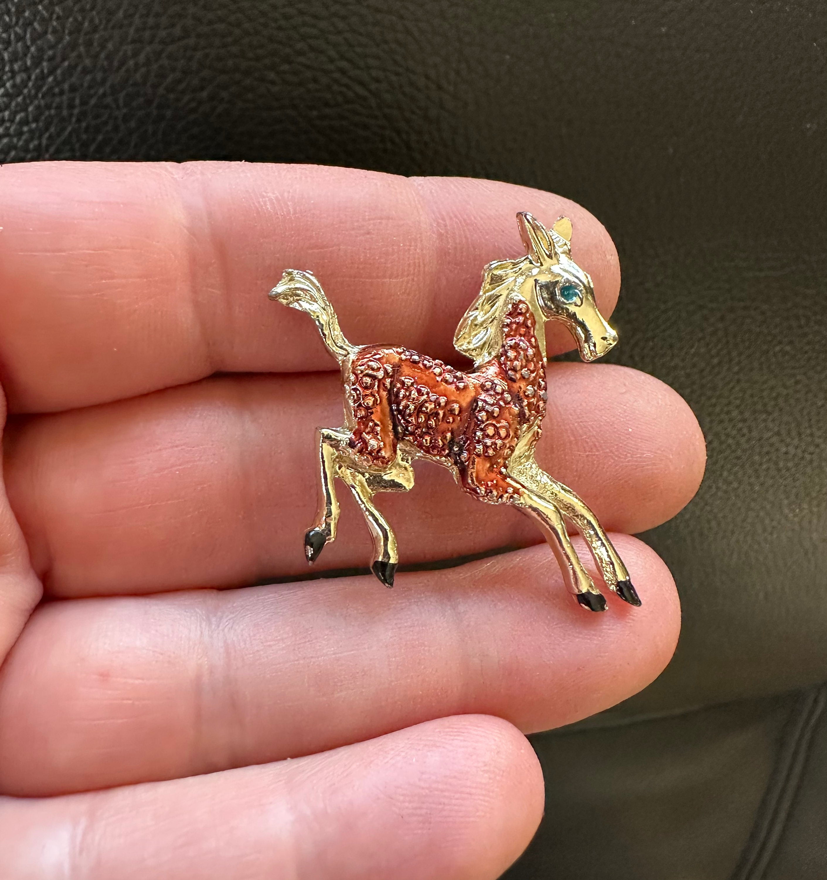 Broche Pin Vintage Cheval Doré Avec Strass - Bon état, Origine France - Accessoire Chic Pour Veste Ou Sac