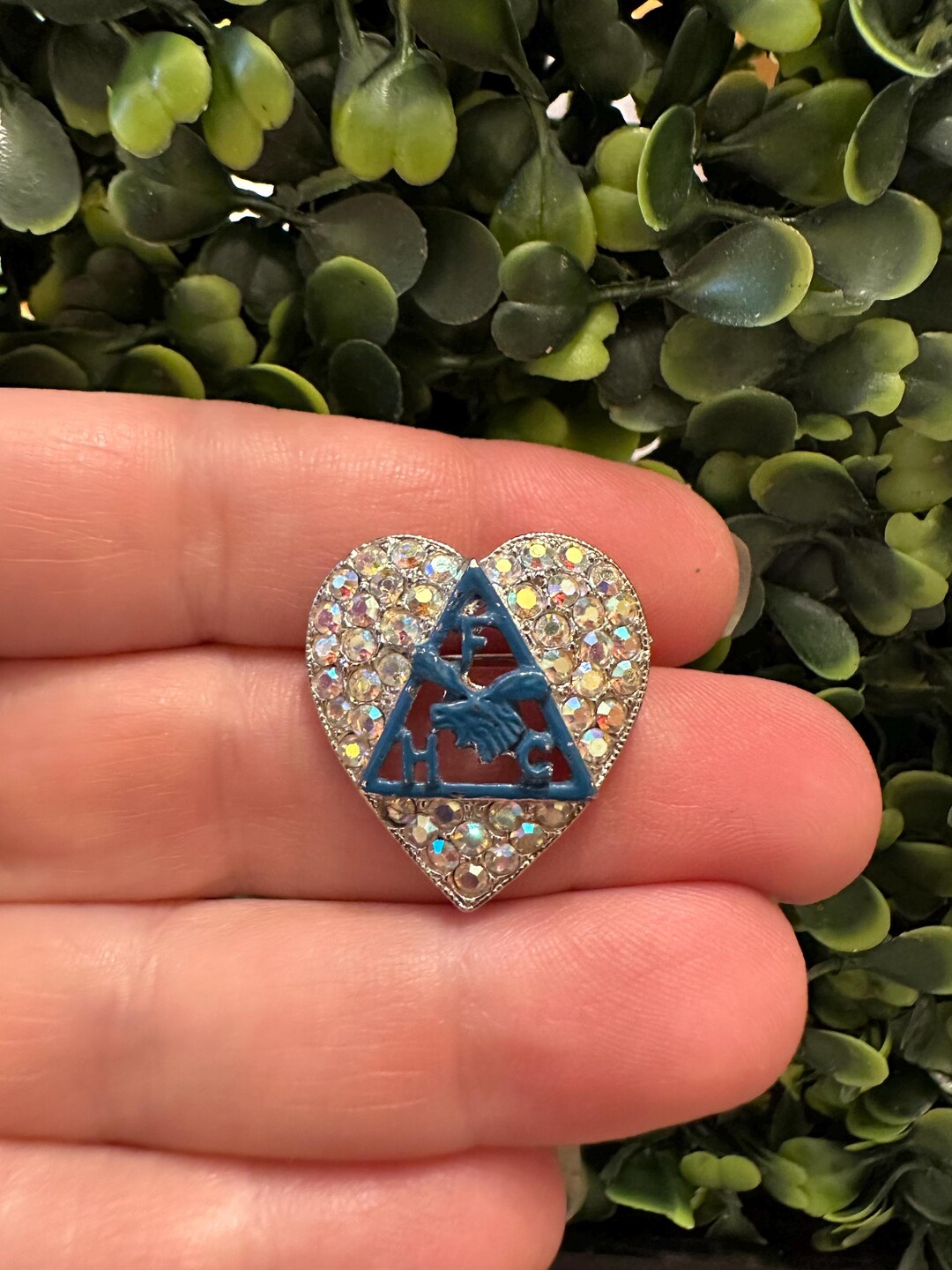 Vintage Signed Ora Fraternal Order of the Moose Rhinestone Heart