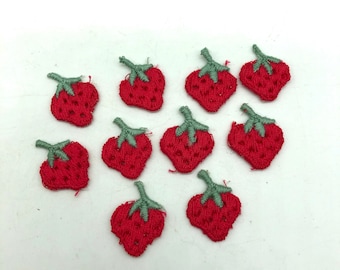 Vintage 1” Strawberry Fruit Appliqué Supply Lot of 10 Patches Appliqués