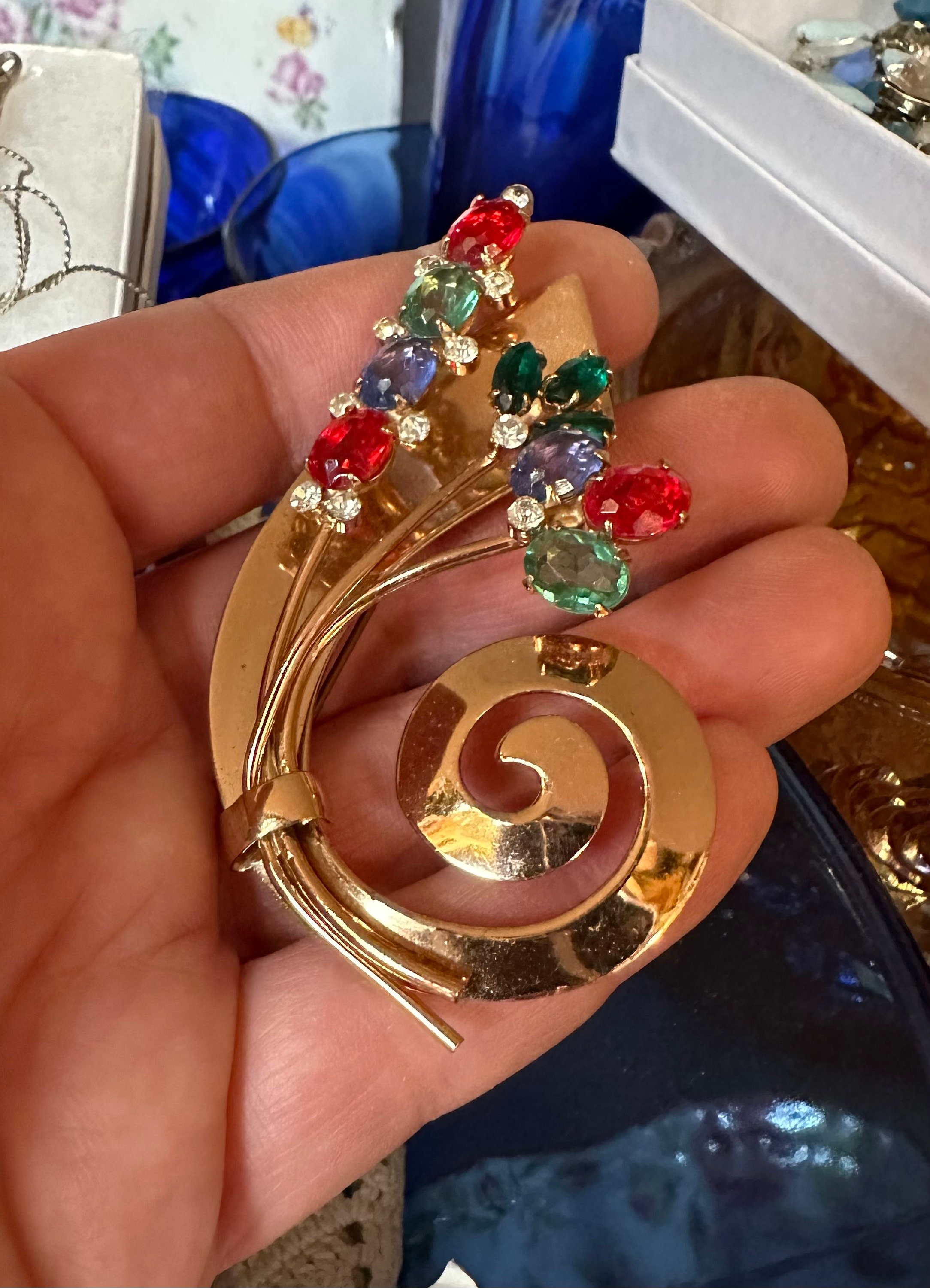 Vintage Coro Craft Vermeil Sterling Rhinestone Brooch - Etsy