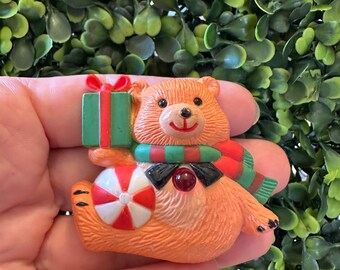 Vintage Jewelry Brooch Christmas Teddy Bear Pin