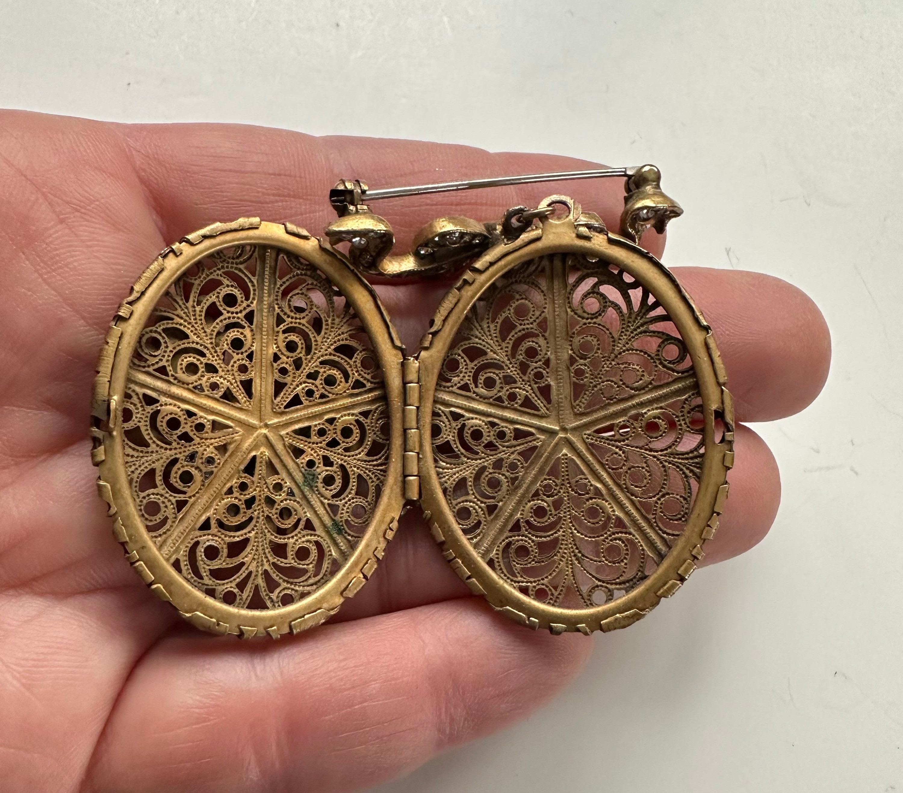 Vintage Cadoro Rhinestone Brooch: Flower Locket Pin - Etsy Ireland
