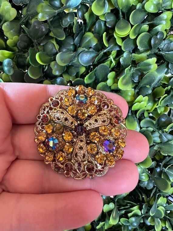 Vintage Jewelry Brooch Beautiful Western Germany Rhinestone Gold