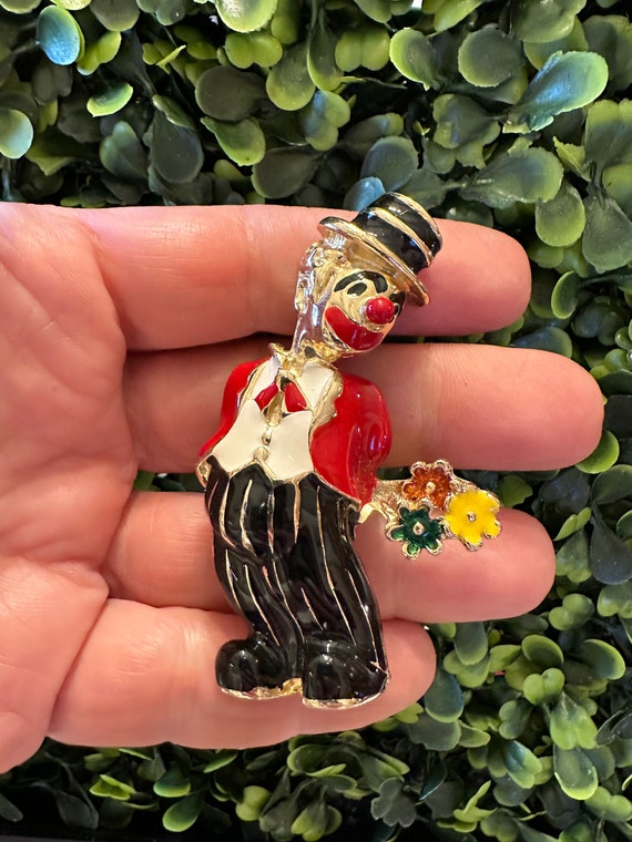Vintage Jewelry Brooch Beautiful Enamel Clown wit… - image 1
