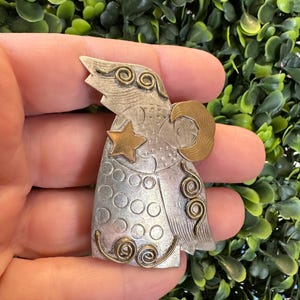 Vintage Hand gestempelt Engel Brosche - Silber Ton Pin