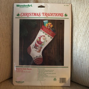 Vintage Wonderart Christmas Traditions Santa Stocking Name Needlecraft kit Sealed