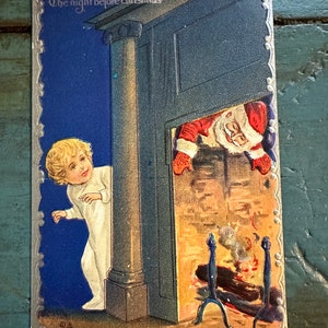 Postal antigua de Papá Noel la noche antes de Navidad