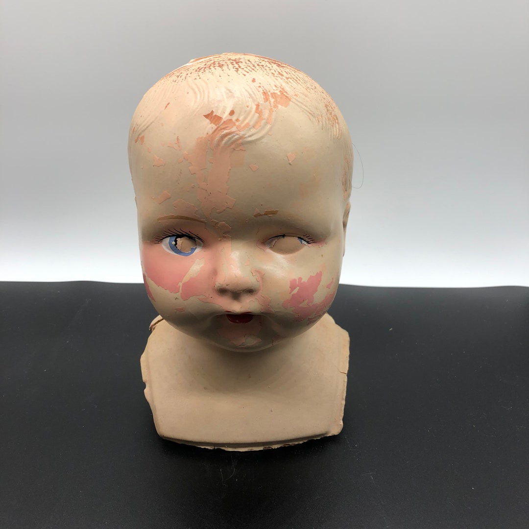 Vintage Baby Doll Head Creepy Art Supply Antique Altered Art Mixed