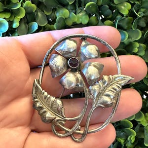 Vintage Amethyst Flower Brooch: Sterling Silver Pin