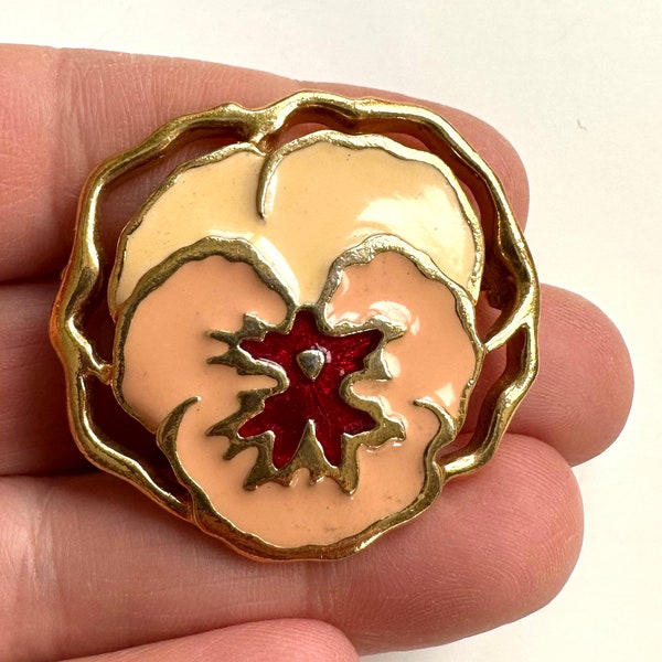 Vintage Jewelry Brooch Beautiful Enamel Pansy Gold Pin