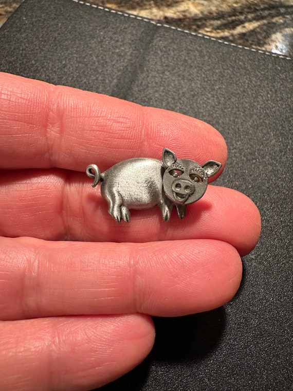 Vintage Jewelry Brooch Adorable Miniature Pig Sil… - image 1