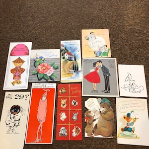 Antique Lot 11 Birthday Cards Used Novelty Vintage