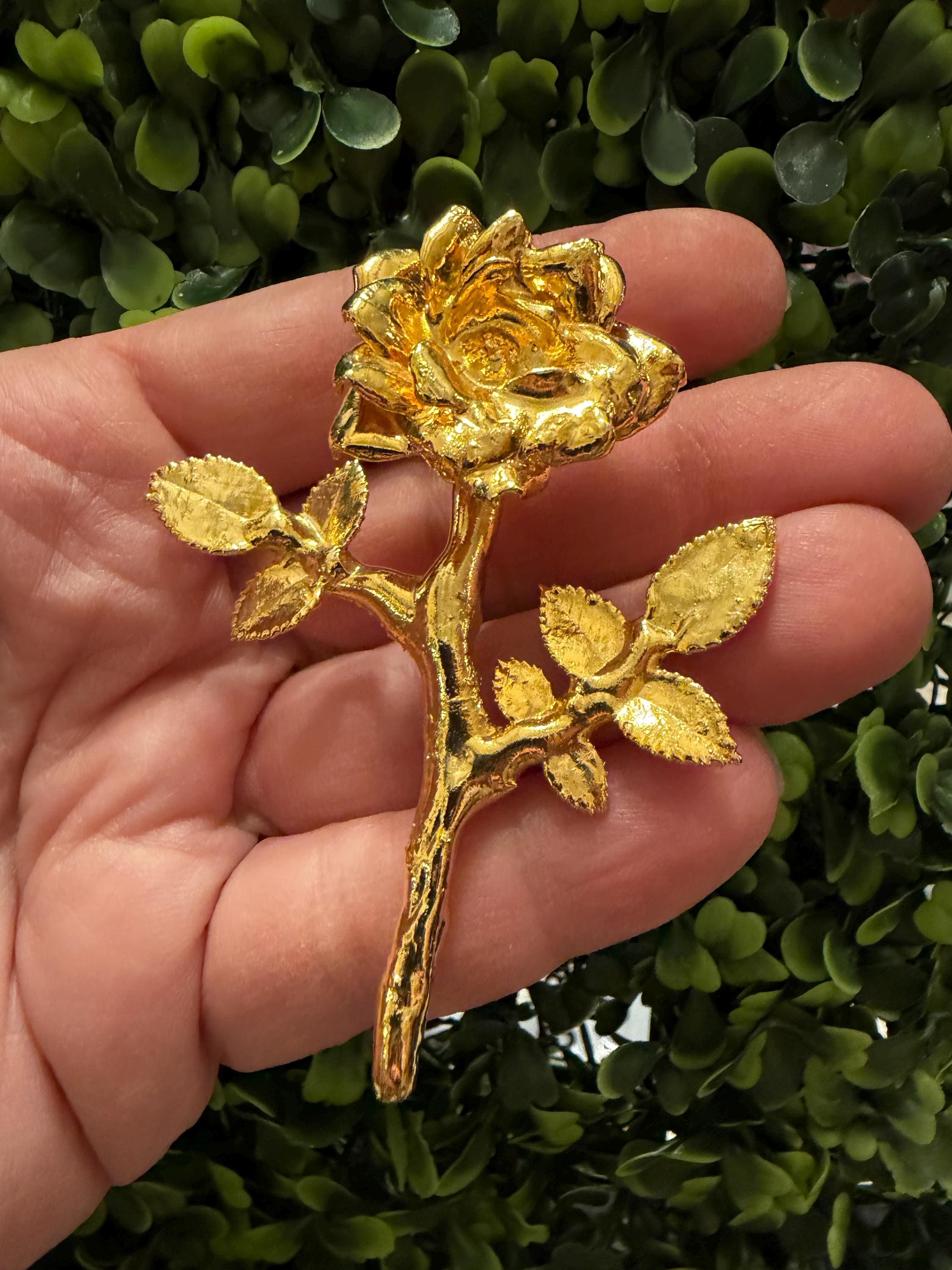 ヴィンテージの美しいローズフラワーゴールドトーンのブローチピン