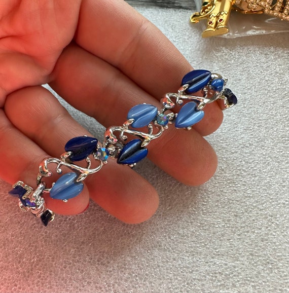 Vintage Beautiful Bracelet Blue Thermoset Rhinest… - image 1
