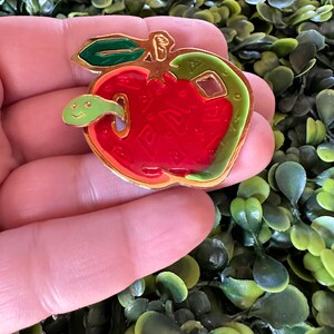 Vintage Jewelry Brooch Beautiful Signed Two Hands Apple Worm Enamel Pin