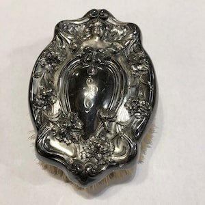Art Nouveau Woman Floral Design Silver Plate Vanity Dresser Antique Silver Brush