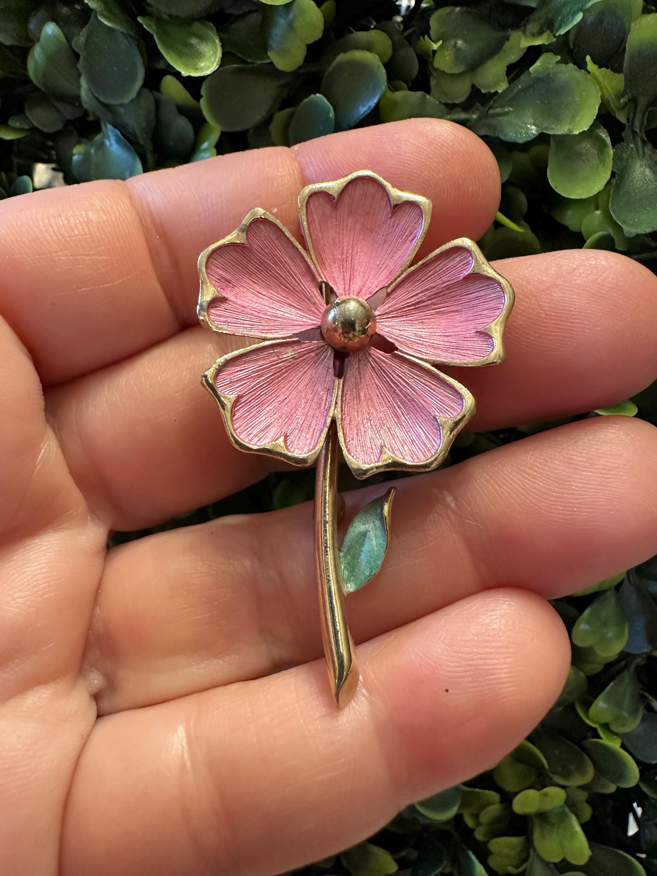 Vintage Signed Pink Enamel Flower Brooch Pin - Etsy