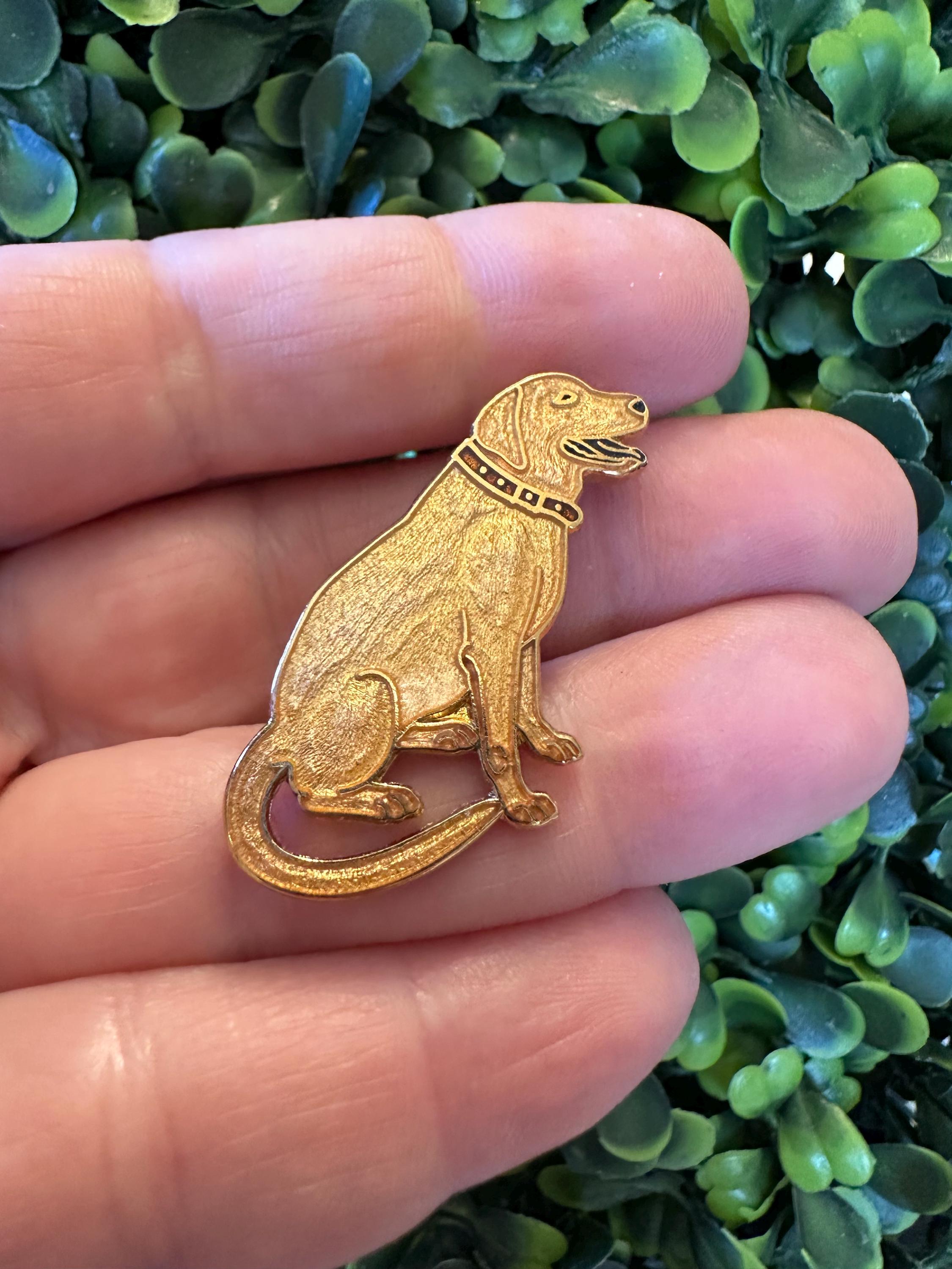 Vintage Jewelry Brooch Adorable Golden Yellow Enamel Labrador Dog 