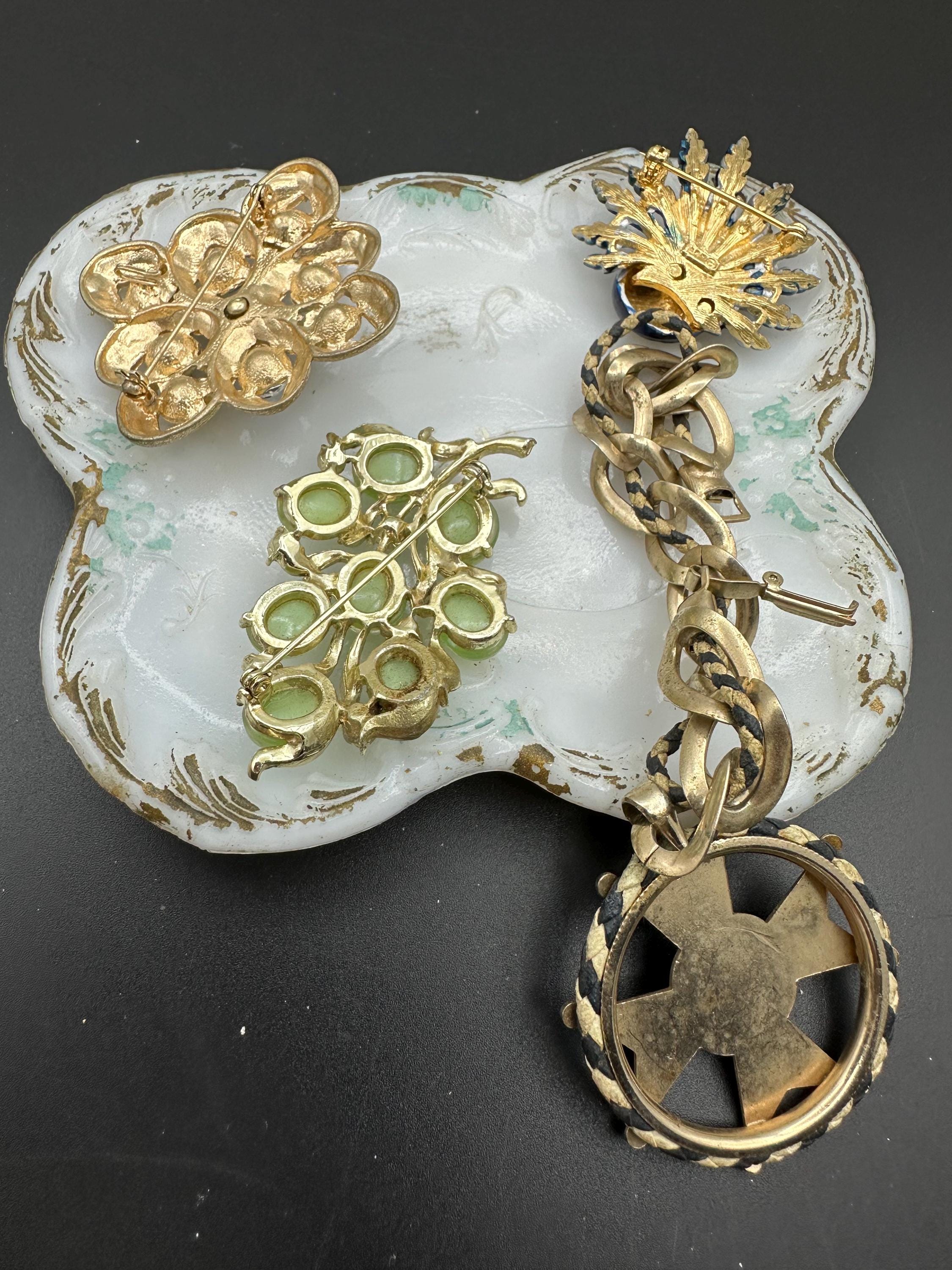 LOT DE DEUX Broches Vintage Art Deco Ancienne 1950 Moderniste Turquoise