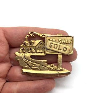 Vintage Jewelry Brooch Signed AJC House For Sale Realtor Sold Gold Tone Pin