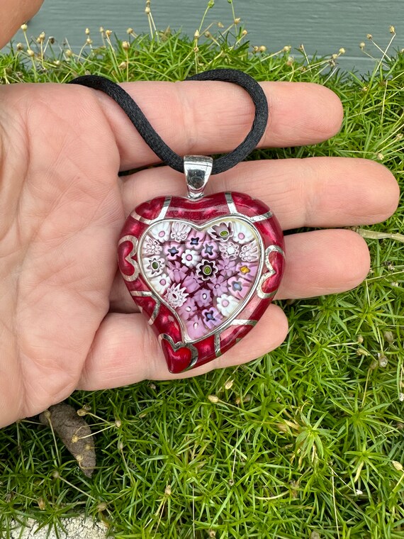 Vintage Jewelry Necklace Signed Alan K Sterling Silver Pink Heart