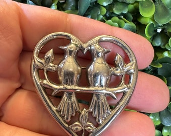 Vintage Jewelry Brooch Beautiful Bird Duet Pair Silver Tone Pin