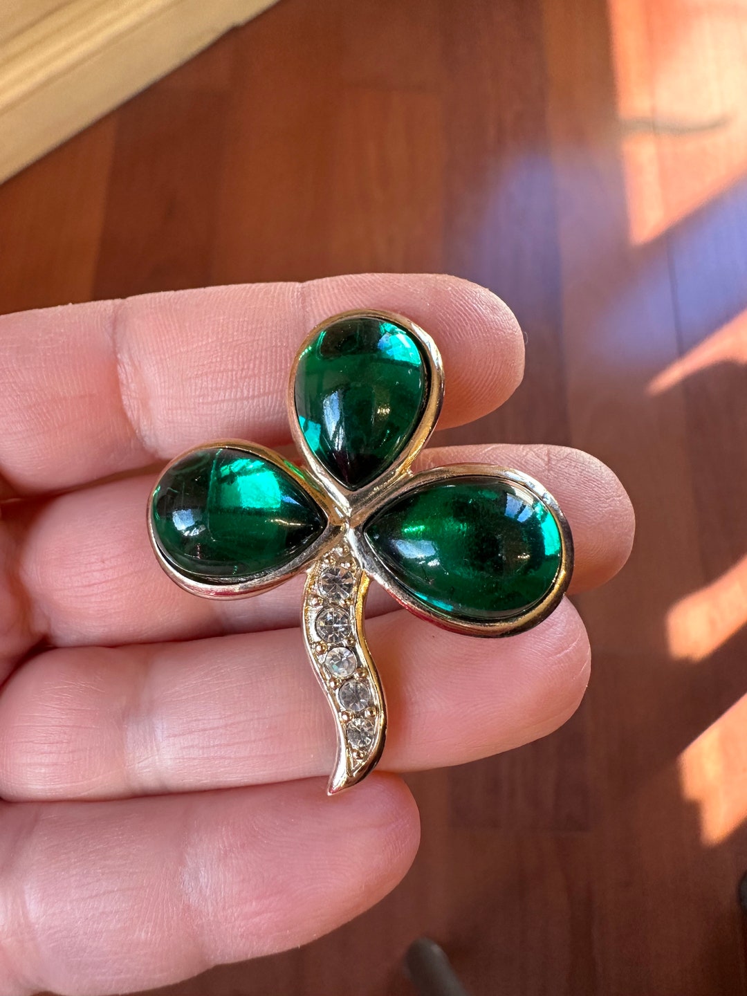 Broche Vintage Turquoise - Cabochon Pâte De Verre - Bijou Fantaisie Rétro