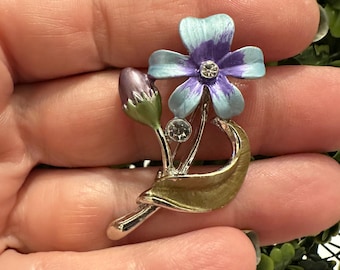 Broche épingle Métal Doré Avec Fleur émaillée Rose Et Strass - Neuf Sans Emballage, Couleur Dominante Turquoise, Superbe Détail