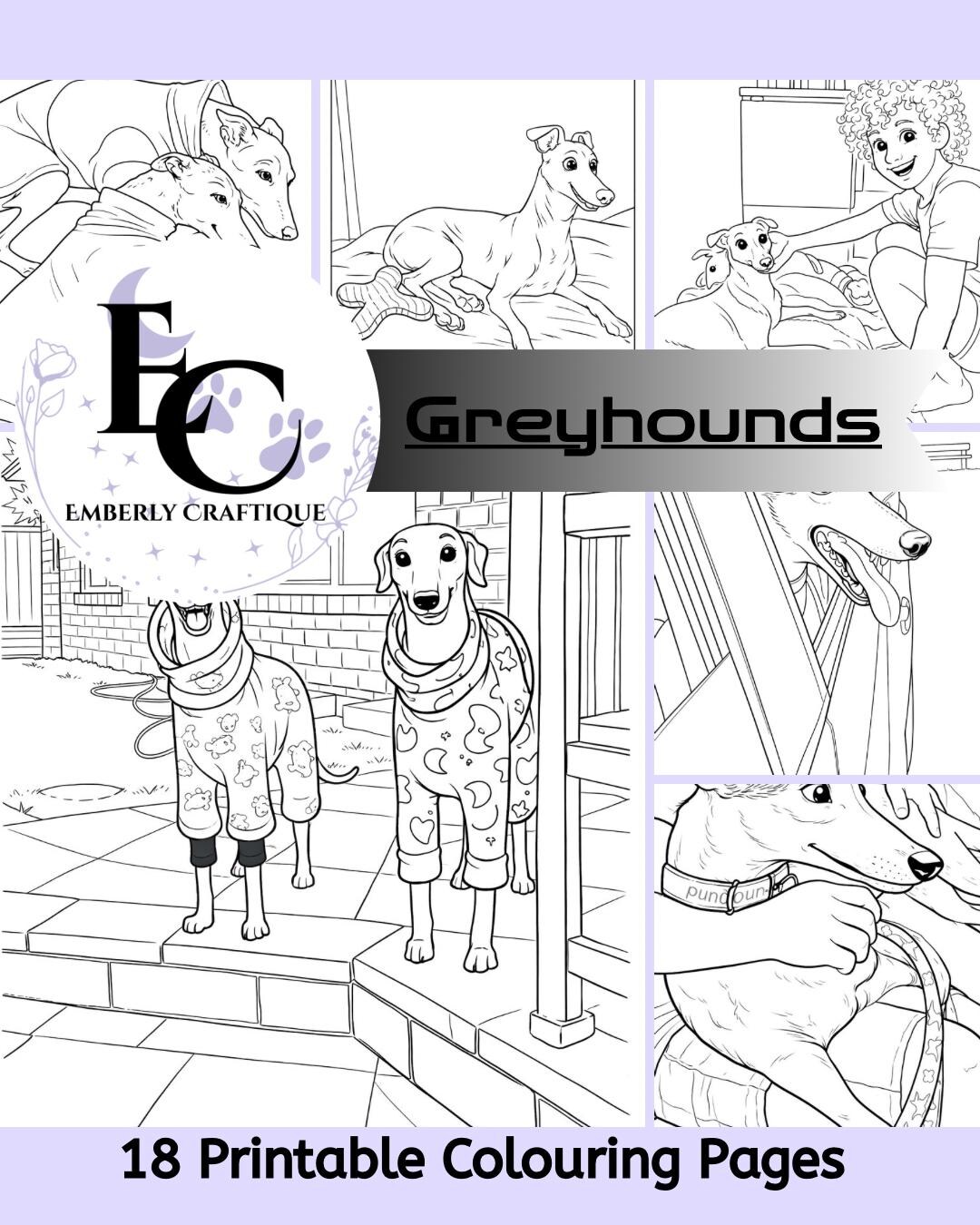 Greyhound Racing Colouring Greyhound #1 - 18 Printable Colouring Pages - Etsy Canada
