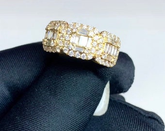 14 K yellow gold Custom  make men diamonds ring baguette diamond ring