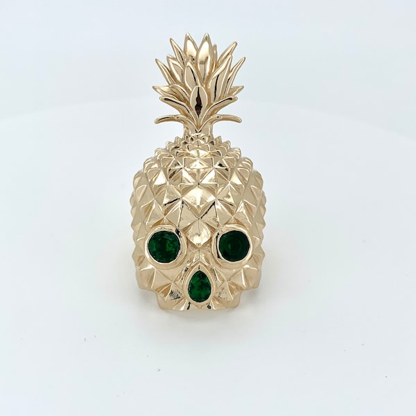 10 karat god pineapple skull ring custom make