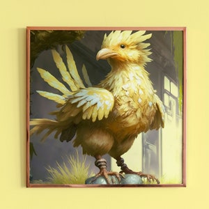FF Chocobo, Cool Gamer Poster, Geek Print, Fantasy Painting, Colorful Wall Art, Unique Gamer Poster, Unique Cool Wall Art, Art Deco Poster