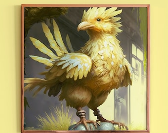 FF Chocobo Art Deco Poster, Colorful Geek Gamer Print