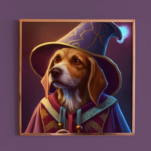 Fantasy Wizard Dog, Nerdy Poster, DnD Poster, Funny Dog Poster, Wall Art Home Decor, Colorful Art Print, Fantasy Pet Portrait