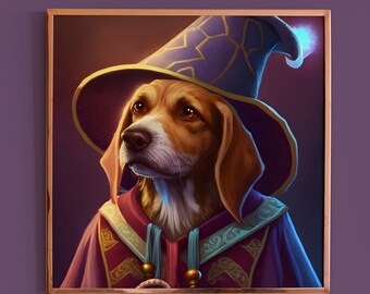 Wizard Dog Art Print, Nerdy Fantasy Pet Portrait