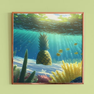 Poster da parete con ananas, poster con cartoni animati divertenti, stampa artistica con oceano, decorazione da parete per camera da letto, stampa geek, stampa artistica colorata, poster per stanza fantastica