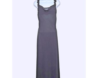 Vtg 90s Flora Nikrooz Slip Dress Lingerie Womens Large Black Sheer Maxi Negligee