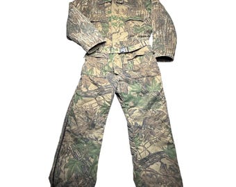 Mono de caza Duxbak vintage para hombre, talla XL, color verde y marrón, estampado de camuflaje Realtree, aislante, fabricado en EE. UU.