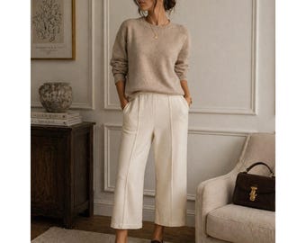 St. John Kollektion Creme Santana Strick weites Bein Pull-On Hose Old Geld Größe 8