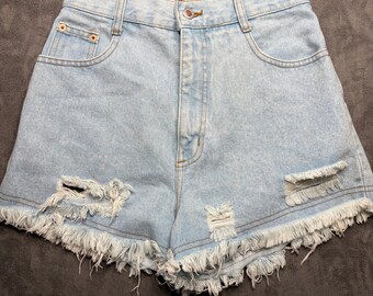 Steel Jeans デニムショーツ レディース 9 ライトウォッシュ ハイウエスト ダメージ加工 フリンジ加工 90年代風