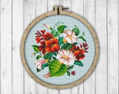 Vintage Morning Glory and Nasturtiums Cross Stitch Pattern, Embroidery Flowers, Morning Glory Cross Stitch Pattern, Flowers X Stitch Pattern