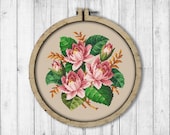 Vintage Water Lilies Cross Stitch Pattern, Lotus Cross Stitch Pattern, Water Lily X Stitch Pattern, Berlin Woolwork, Embroidery Flowers
