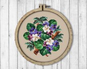Vintage Violets 1 Cross Stitch Pattern, Spring Flowers Cross Stitch Pattern, Flower, Violets, Berlin Woolwork, Modern Embroidery Flowers