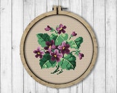 Vintage Violets 2 Cross Stitch Pattern, Spring Flowers Cross Stitch Pattern, Violet XStitch, Berlin Woolwork, Victorian Embroidery Flowers