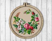 Vintage Wreath 9 Cross Stitch Pattern, Flowers Cross Stitch Pattern, Roses Wreath X Stitch, Flower Wreath, Modern Embroidery Flowers