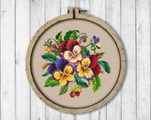 Vintage Pansies Cross Stitch Pattern, Pansy Cross Stitch Pattern, Spring Flowers Cross Stitch Pattern, Embroidery Pansies X Stitch Pattern