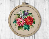Vintage Flowers 5 Cross Stitch Pattern, Roses Cross Stitch Pattern, Berlin Woolwork, Flowers Bouquet, Rose, Modern Embroidery Flowers