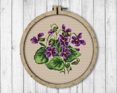 Vintage Violets Cross Stitch Pattern, Spring Flowers Cross Stitch Pattern, Flower, Violets, Berlin Woolwork, Modern Embroidery Flowers