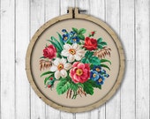 Vintage Bouquet 9 Cross Stitch Pattern, Roses Cross Stitch Pattern, Daffodils Cross Stitch Pattern, Flower Bouquet, Berlin Woolwork